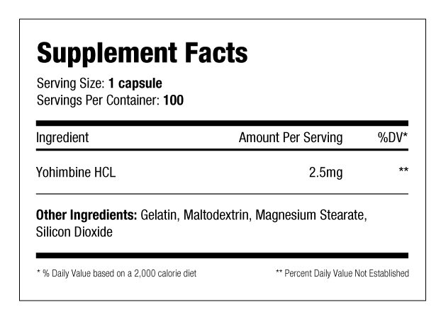 Yohimbine HCL 2.5 mg 100 caps